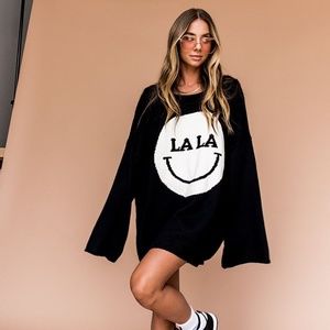 Dressed in LALA Meet You in Lalaland Oversized Knit Smiley Sweater XL